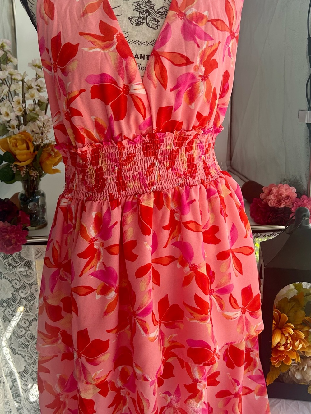 Steve Madden fairy garden party, sugarcoated, whimsical Pink Floral Midi Dress